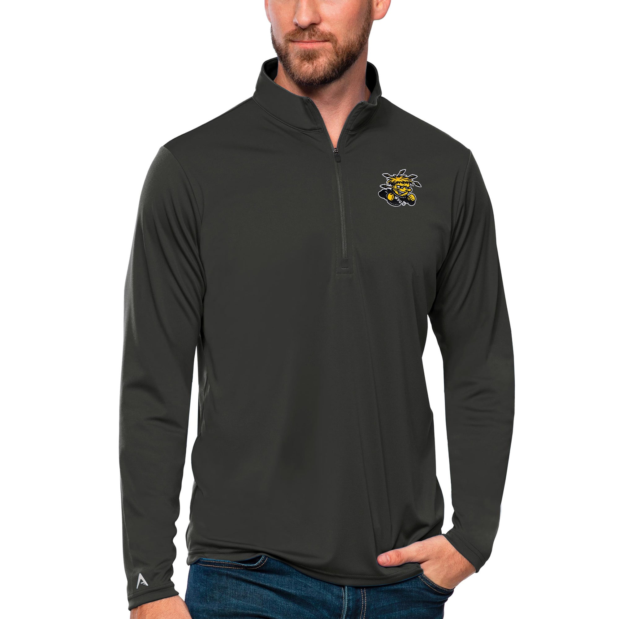 Men's Antigua Charcoal Wichita State Shockers Tribute Quarter-Zip Top